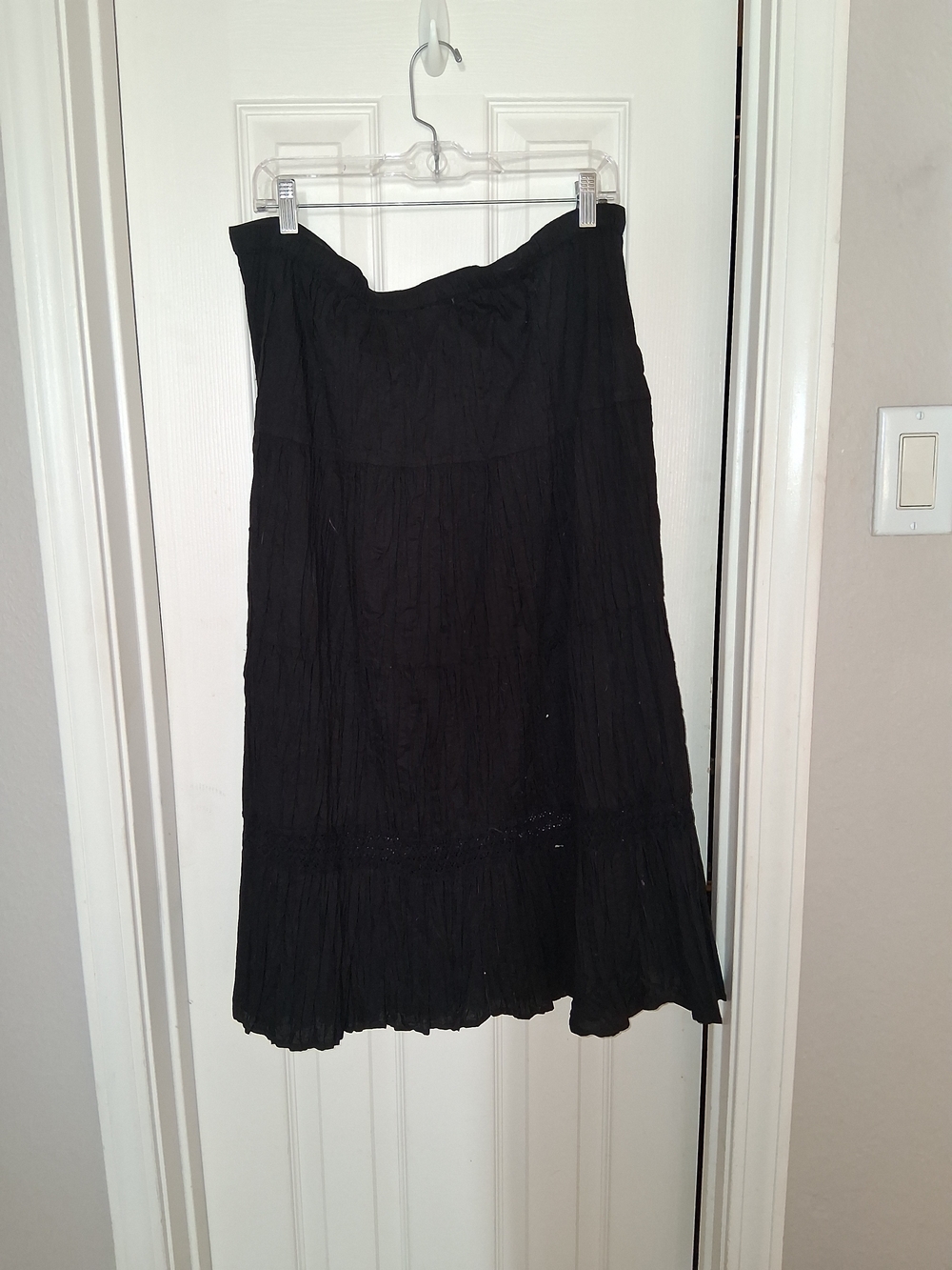 White Stag Black Crinkled Midi Skirt with A-Line Panels